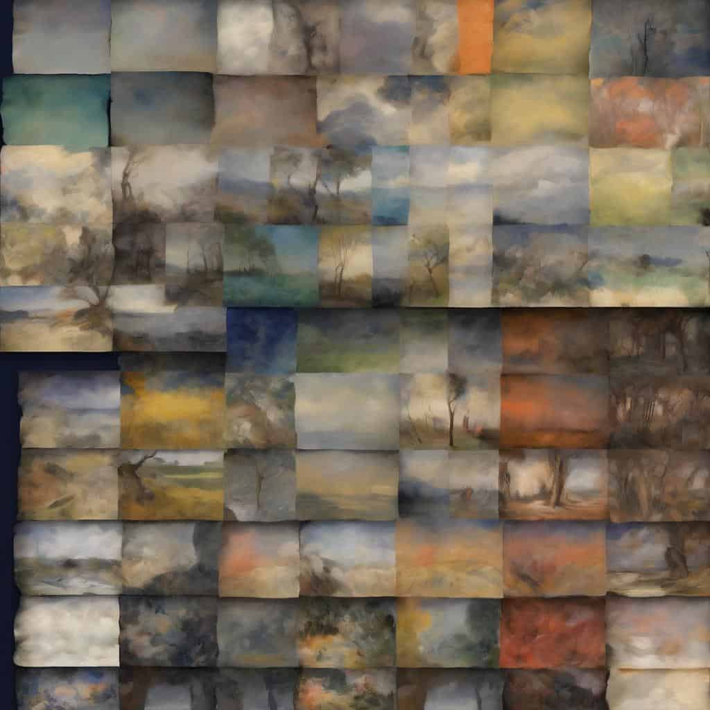 Χαρακτικά και πίνακες με ιστορική εξέλιξη της τέχνης και δημιουργών, απεικονίζουν το πέρασμα των αιώνων.